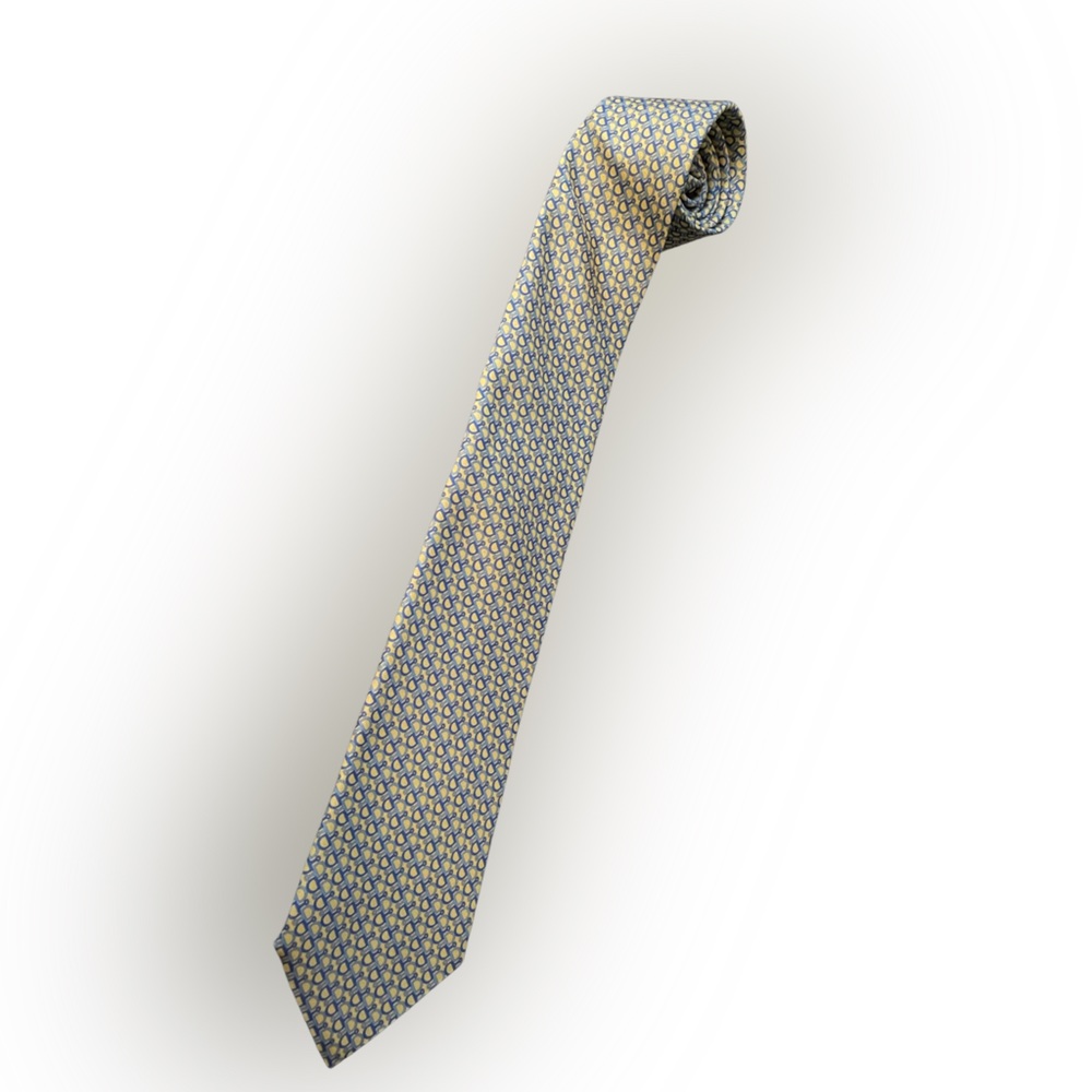 😎 Battistoni gold/blue 100% Italian silk neck tie in excellent condition